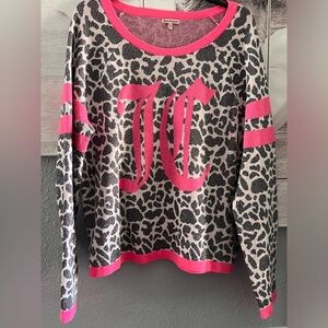 Juicy Couture - Pink & Gray Leopard Print Sparkle Sweater - Sz XL
